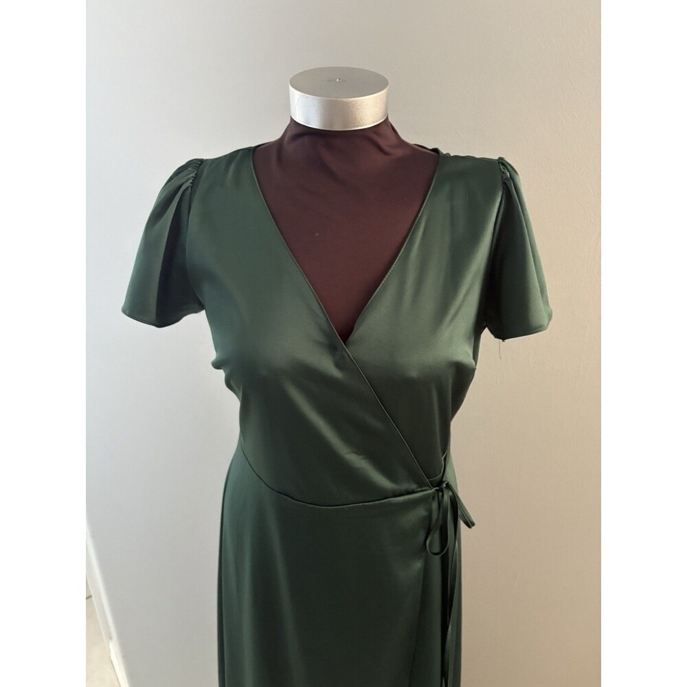 Baltic Born Krystal Satin Wrap Dress Sz M Winter Green Maxi Forest Fairy Whimsy